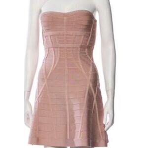Hervé Léger Strapless Bandage Dress – Nude Blush | Size S